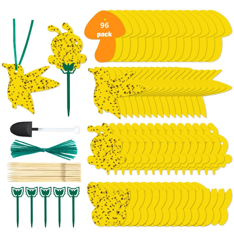Stingmon 96 Pack Yellow Fungus Gnat Sticky Traps, Gnat Traps for House Indoor Gnats Killer, House Plant Gnats Bugs Sticky Killer Fruit Fly Traps for Indoor - Image 1